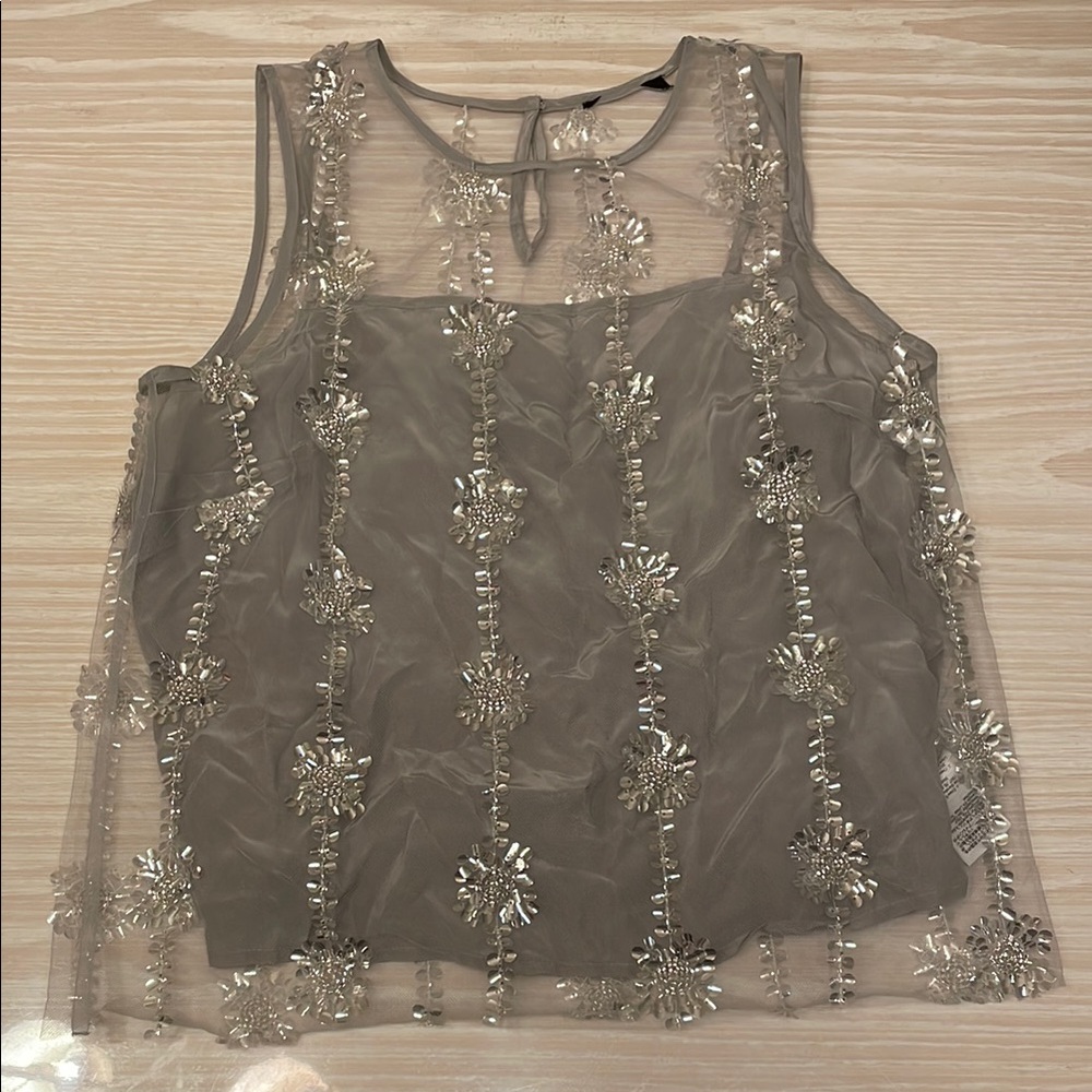 J. Crew Collection Elegant Gray Sleeveless Top with Silver Embellishments